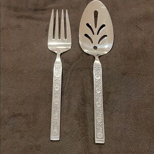 Vintage Gold Elegant Silver Fork and Slotted Spoon Set